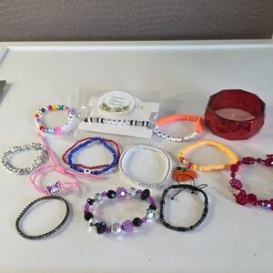 Girls Colorful Beaded Bracelet Bundle Of 14